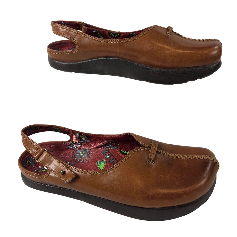 Earth Brand Women's Brown Leather Mule Flat Clog Heel Strap Sz 8 B Boho Nature